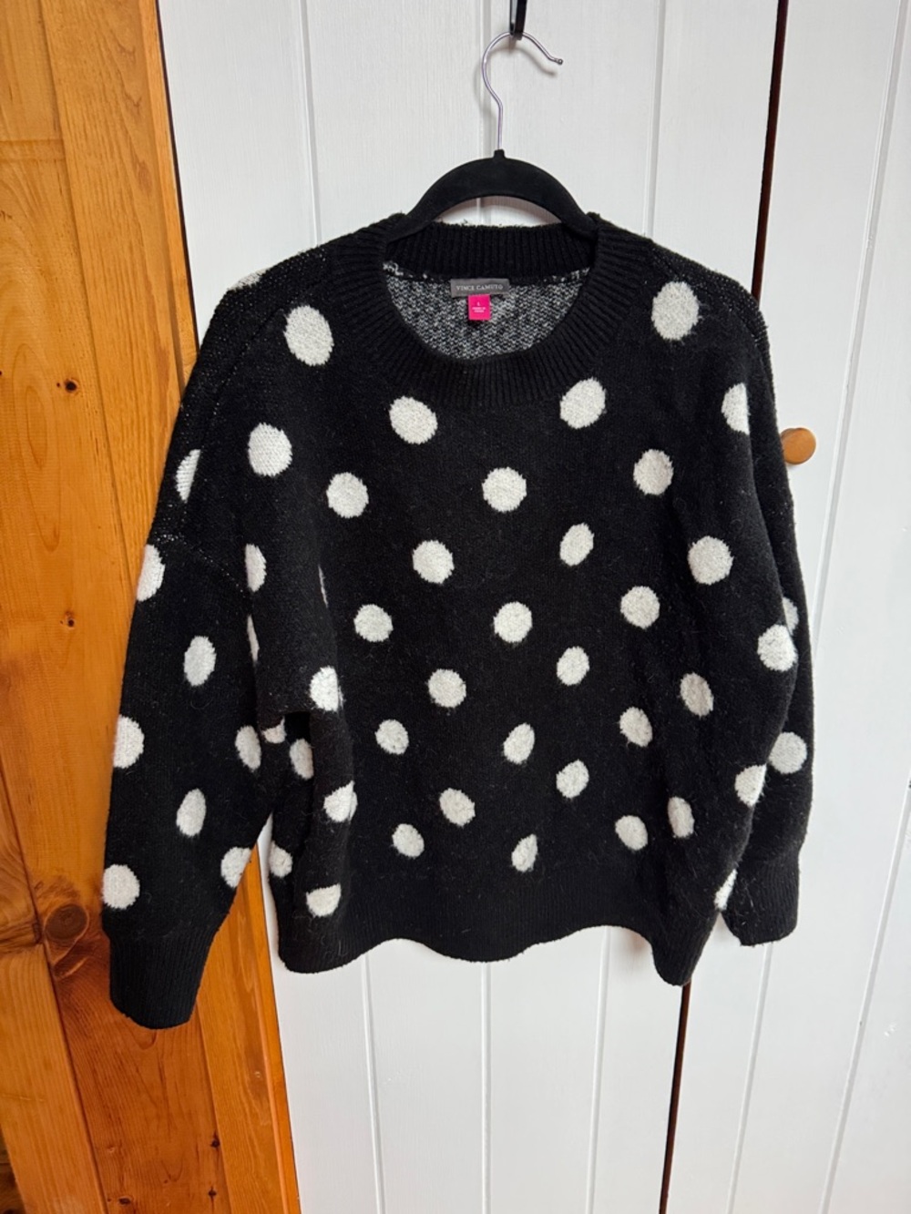 Vince Camuto Black & White Polka Dot Crewneck Sweater -